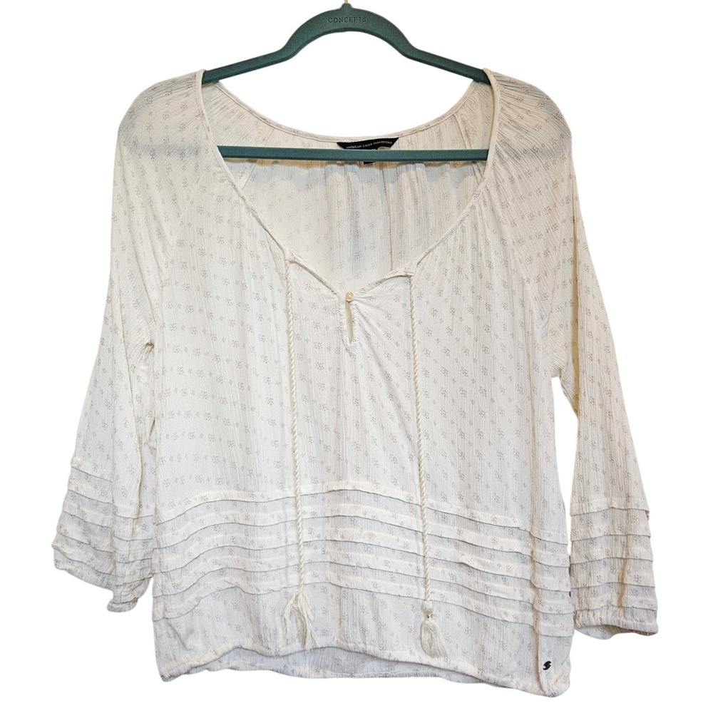 American Eagle Outfitters Boho Peasant Top XS Ivory Floral Blouse